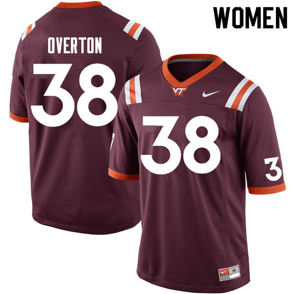 Women #38 Nashun Overton Virginia Tech Hokies College Football Jerseys Sale-Maroon